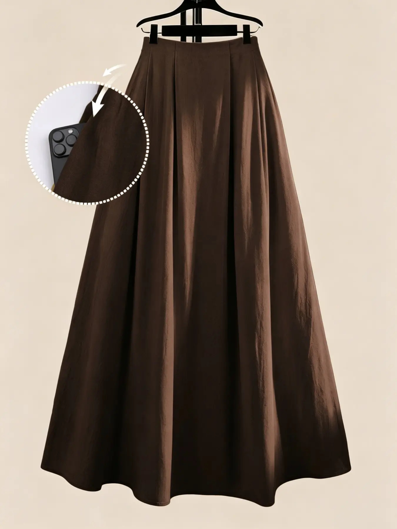 Plus Size Women's A-Line Midi Skirt, High Waist Pleated Loose Fit, Elegant Chic French Vintage Style, Office Business Casual, Bottom