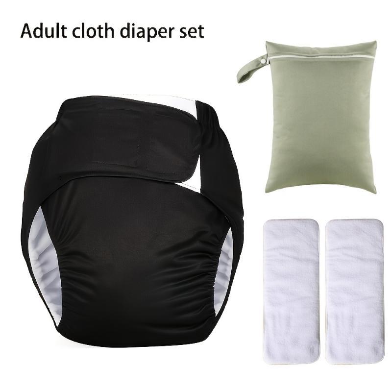 4pcs XL Adjustable Adult Incontinence Diapers Without Buttons Set(1pc Diaper+2pcs Inserts+1pc Bag), Seasons, High Performance, Washable Reusable Breathable Adult Incontinence Diapers, Good Gift for Postpartum Moms, Elderly, Long-Distance Dr