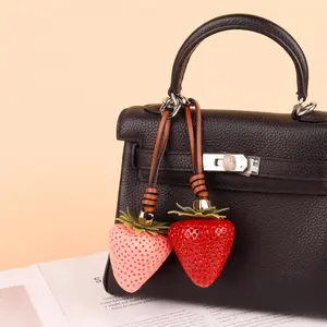 Cute Strawberry Bag Charm, Pink & Red Fruit Pendant Accessory for Purses & Handbags