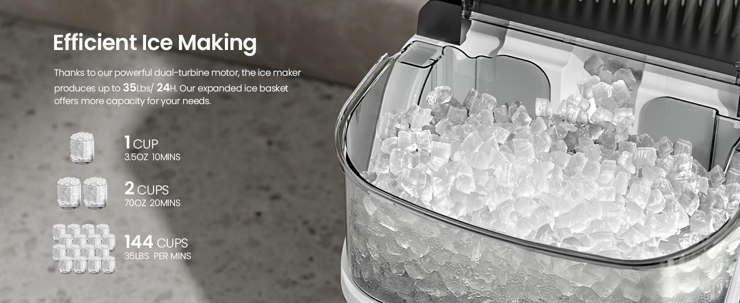 Kismile Nugget Ice Makers Countertop,Portable Ice Machine with Crushed Ice, 35lbs/Day,Self-Cleaning,One-Click Operation for Home Use