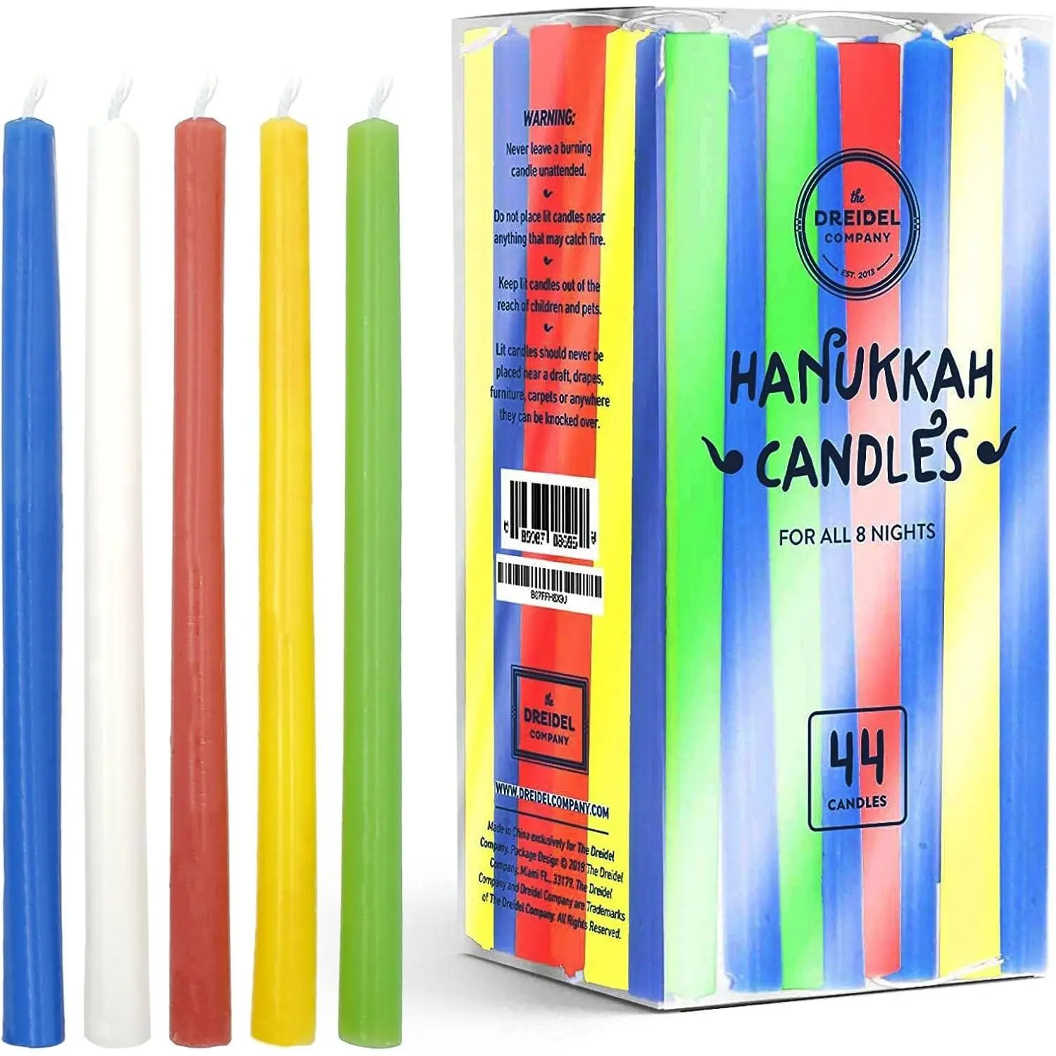 Tall Colorful Hanukkah Candles 44 Pack for All 8 Nights of Chanukah Menorah