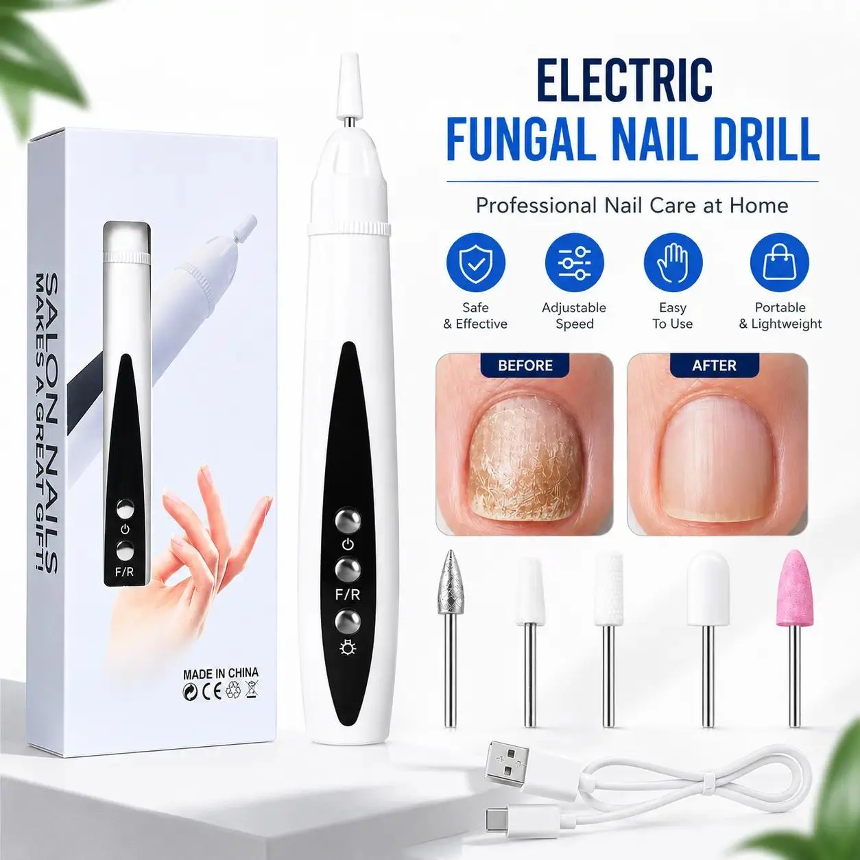 Rechargeable Nail Drill, Cordless Efiles for fungal Nails Lightweight Nail Care Tool for nail repair