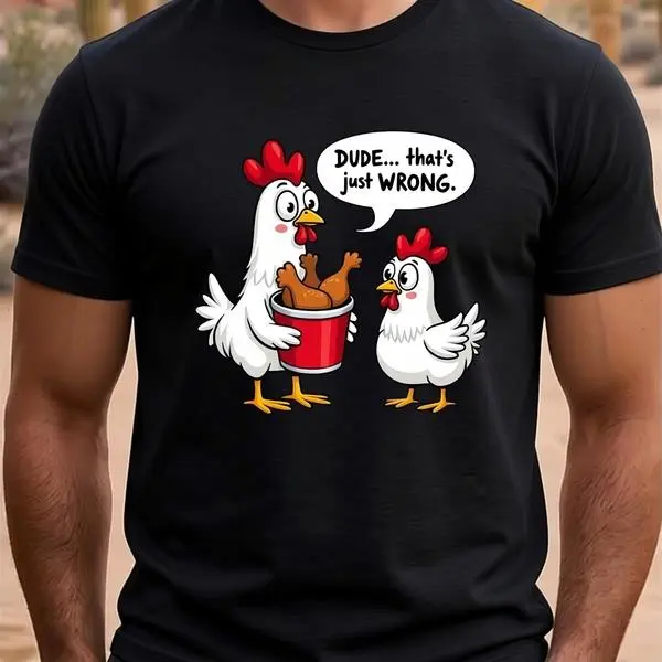 Funny Chicken Meme Graphic T-shirt, Unisex 100% Cotton Streetwear Top with Short Sleeves and a Classic Casual Fit, Tshirt, Shortsleeve, Basic, Menswear, Round Neck