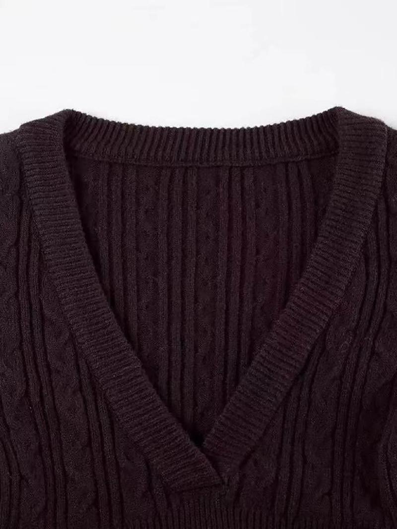 Women's Y2K Vintage Sweater, Soft Long Sleeve V-neck High Waist Knitwear for Women