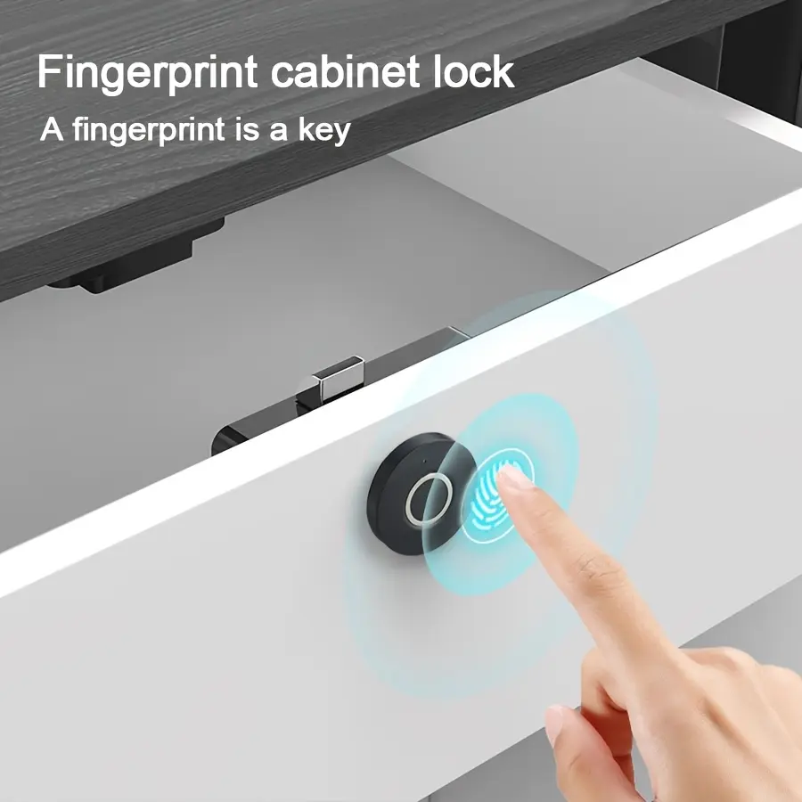 Fingerprint Drawer Lock, Smart Biometric Recognition, Keyless Opening, Compact and Exquisite, Stylish Design, Easy to Install, Suitable for Home Cabinets, Shoe Cabinets, File Cabinets, Double-Door Cabinets, Can Be Used for DIY Wooden Cabinets