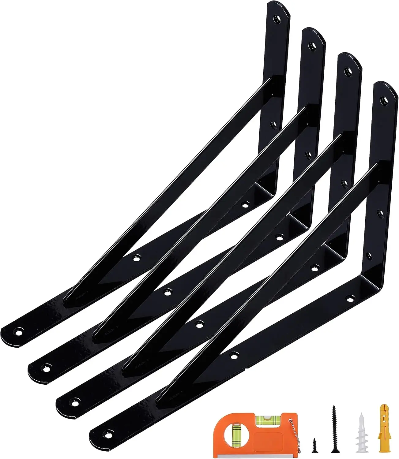 4-Pack 12 Inch Heavy Duty Shelf Brackets, Large Wall Bracket for Garage Storage Shelves, Black Powder-Coated Steel