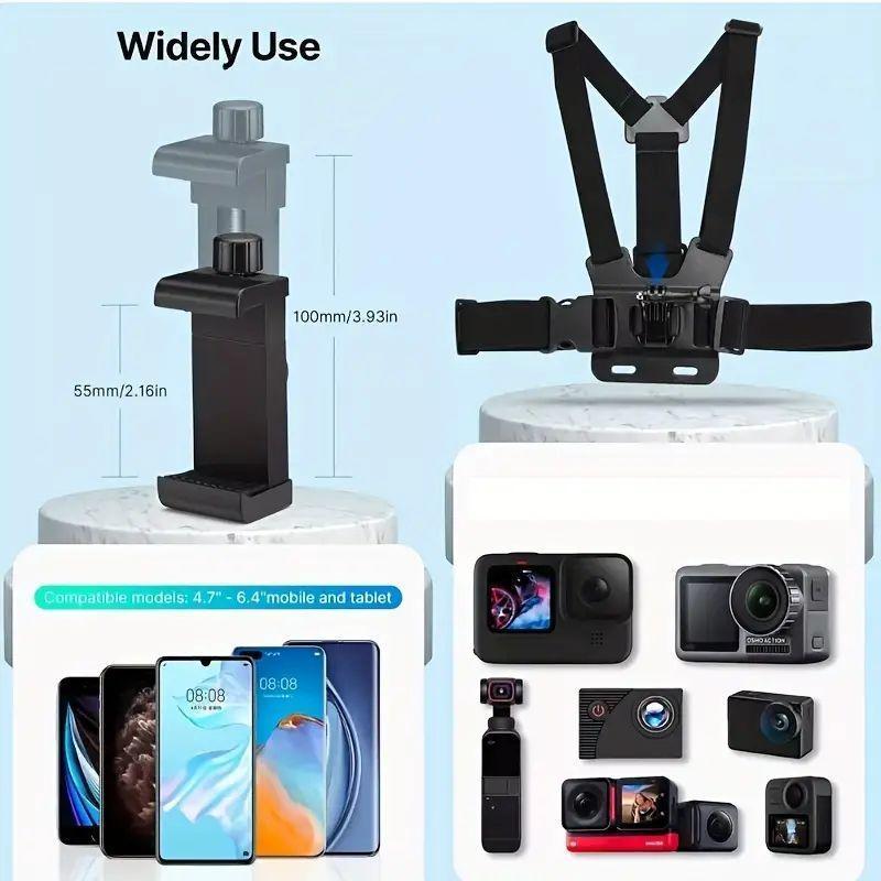 Phone Holder, Action Camera Strap Set with Phone Clip, Durable Smartphone Accessories, Durable Adjustable Fixing Mount for Gopro/Phone/Osmo Action, Sports Camera Accessories, Gift for Boyfriend, Back to School Supplies, Men's Gadgets, Holiday Essentials