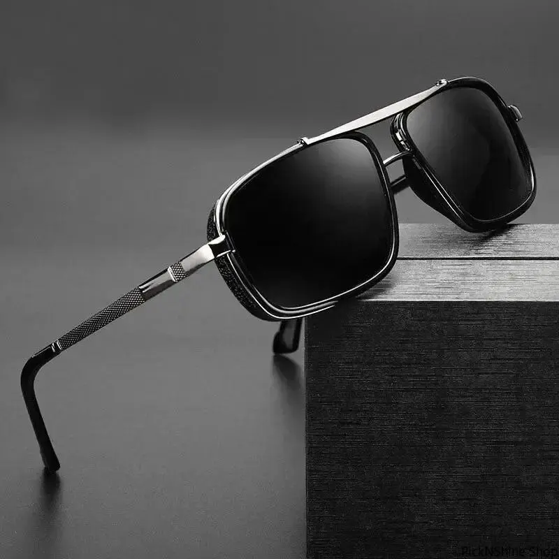 Men's Polarized Stylish Trendy Sunglasses - Steampunk Square, UV400 Dark Metal Frame, Opiumcore Aesthetic, Vintage Cyberpunk Men's Funky Unique Accessories, Driving Cool Gifts for Guys, Stylish Sunglasses, Men's Accessories