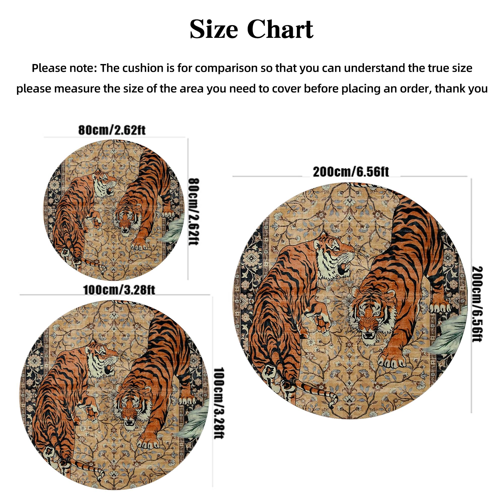 Vintage Tiger Pattern Round Rug, Animal Printed Rug, Non-slip Soft Floor Mat, Washable Area Rug, Decorative Carpet for Home Living Room Bedroom Hotel
