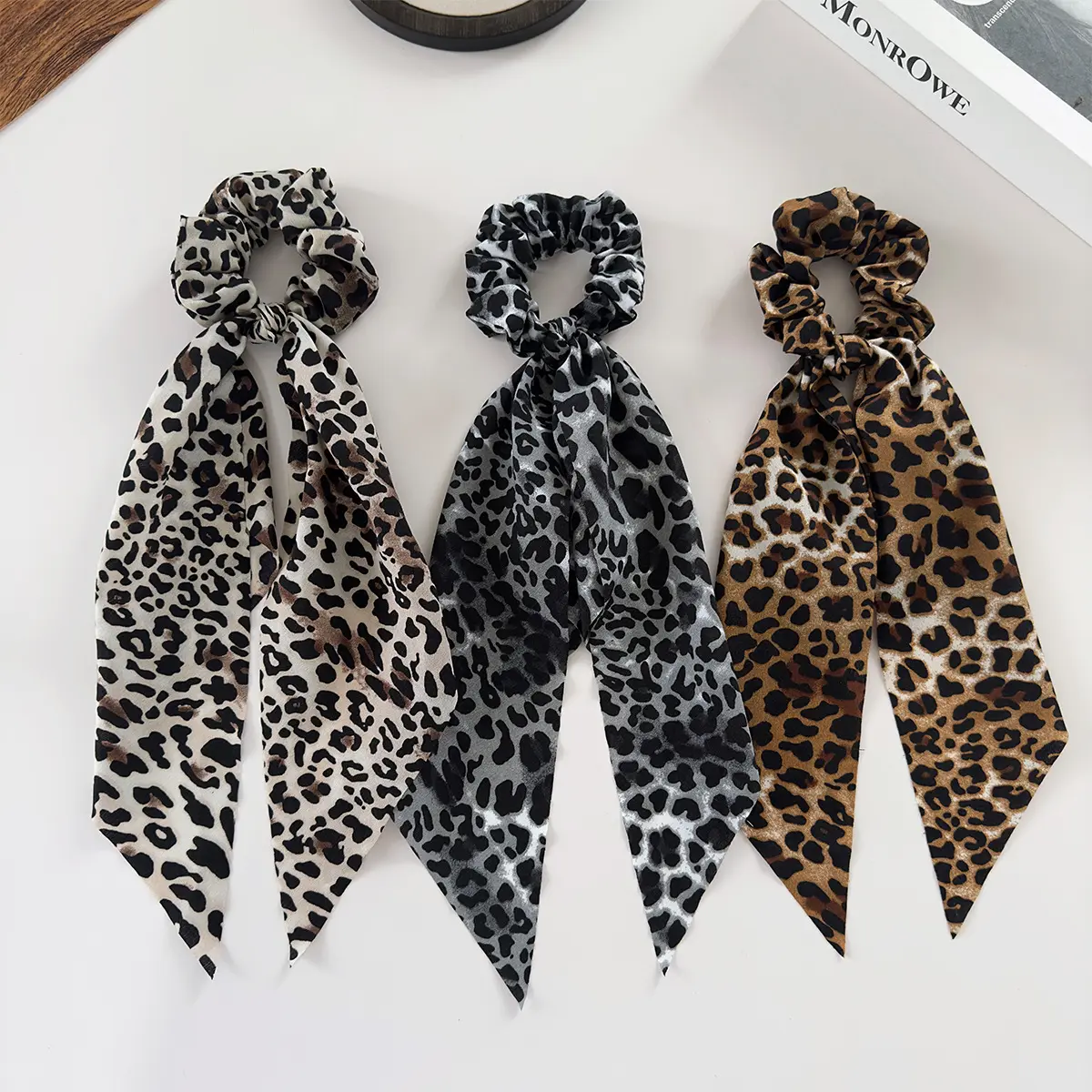 Women's Leopard Print Bow Ribbon Scrunchies - High Elastic Hair Ties for Daily Wear, Women's Fashion Hair Accessories, Scrunchie Bow