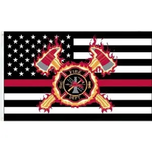 3x5FT Thin Red Line Firefighter DEPARTMENT BURNING AXES MALETESE CROSS Premium Quality Fade Resistant FLAG Banner