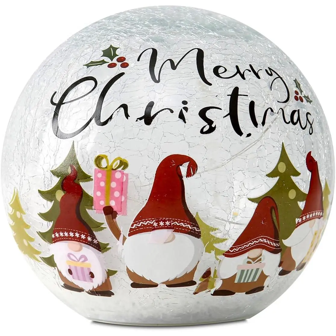 Christmas Crackle Glass Ball Lamp, LED Decorative Night Light Globe with Santa Claus & Christmas Tree ,  Operated (3×AAA, Not Included), Holiday Tabletop Decoration for