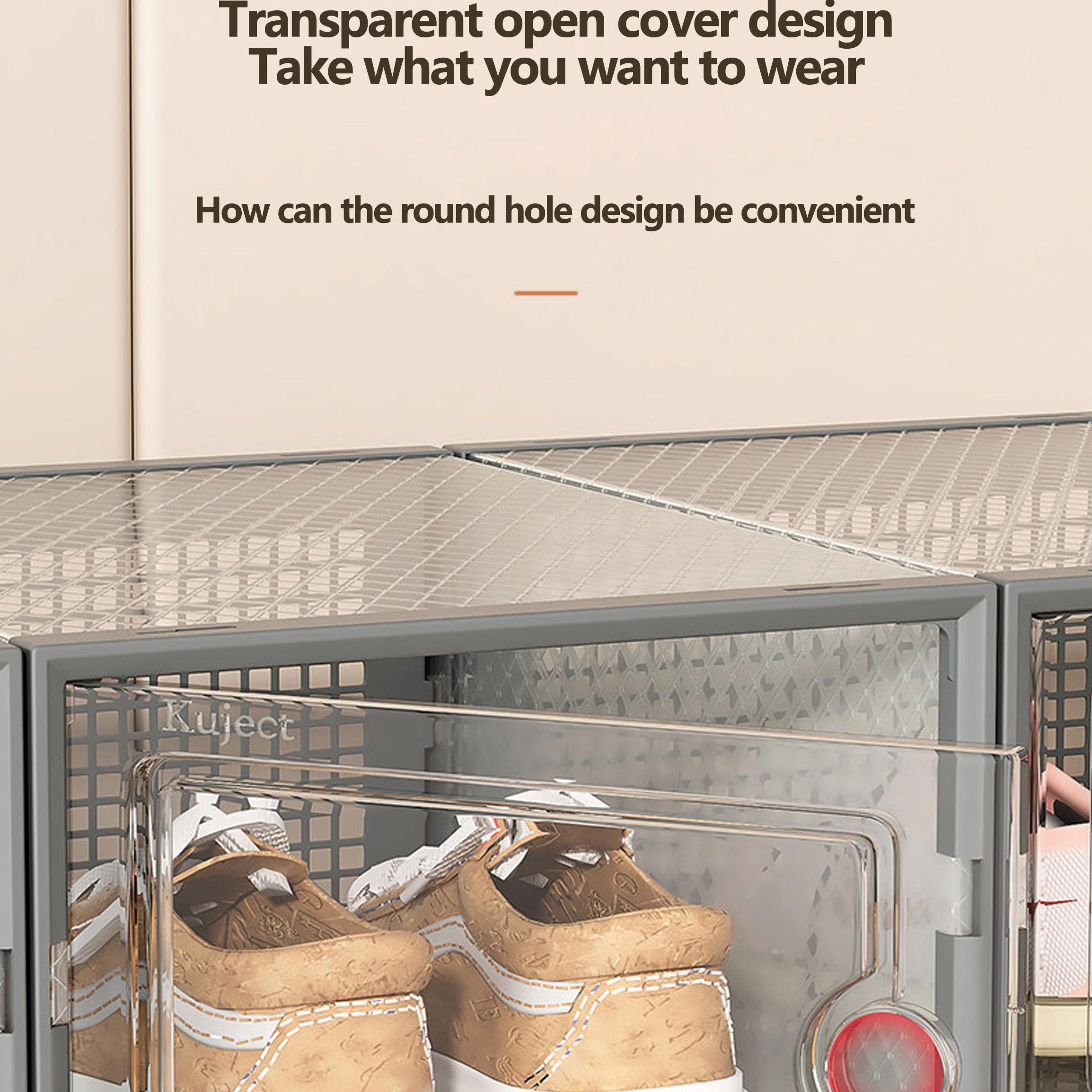 6/12/18/24 pcs Large Capacity Thickened Transparent Plastic Shoe Boxes With Clip-On Lid - Foldable, Stackable, Space-Saving Storage Organizer For Multipurpose Use In Entryway, Bedroom, Home, Dorm, Etc - Easy To Assemble,shoe cabinet storage