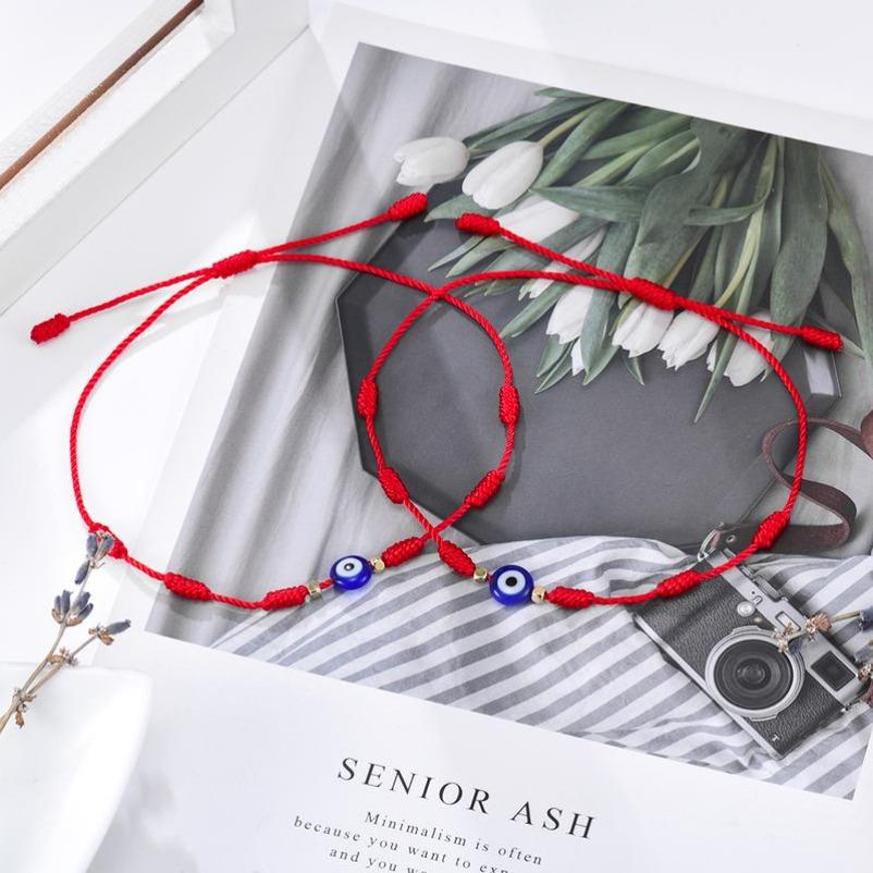 Essential! 2-Pack Adjustable Evil Eye 7-Knot Red String Bracelets | Kabbalistic Protection Amulet | Perfect for Spring Outings & Lucky Daily Wear Boho Style Bangles