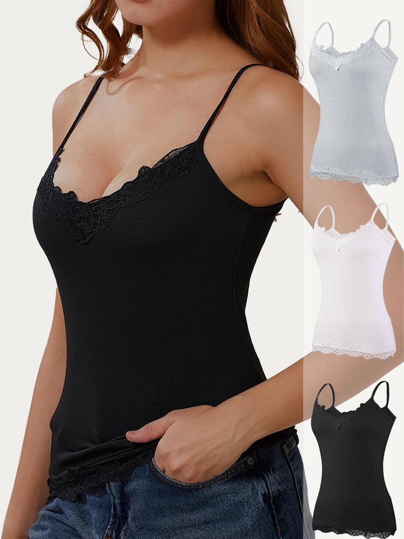 Women's Contrast Lace Cami Top, Casual Comfy Cami, Casual Soft Comfortable Breathable Sleeveless Spaghetti Strap Top for Daily Wear, Ladies Sleepwear for All Seasons, Clothing