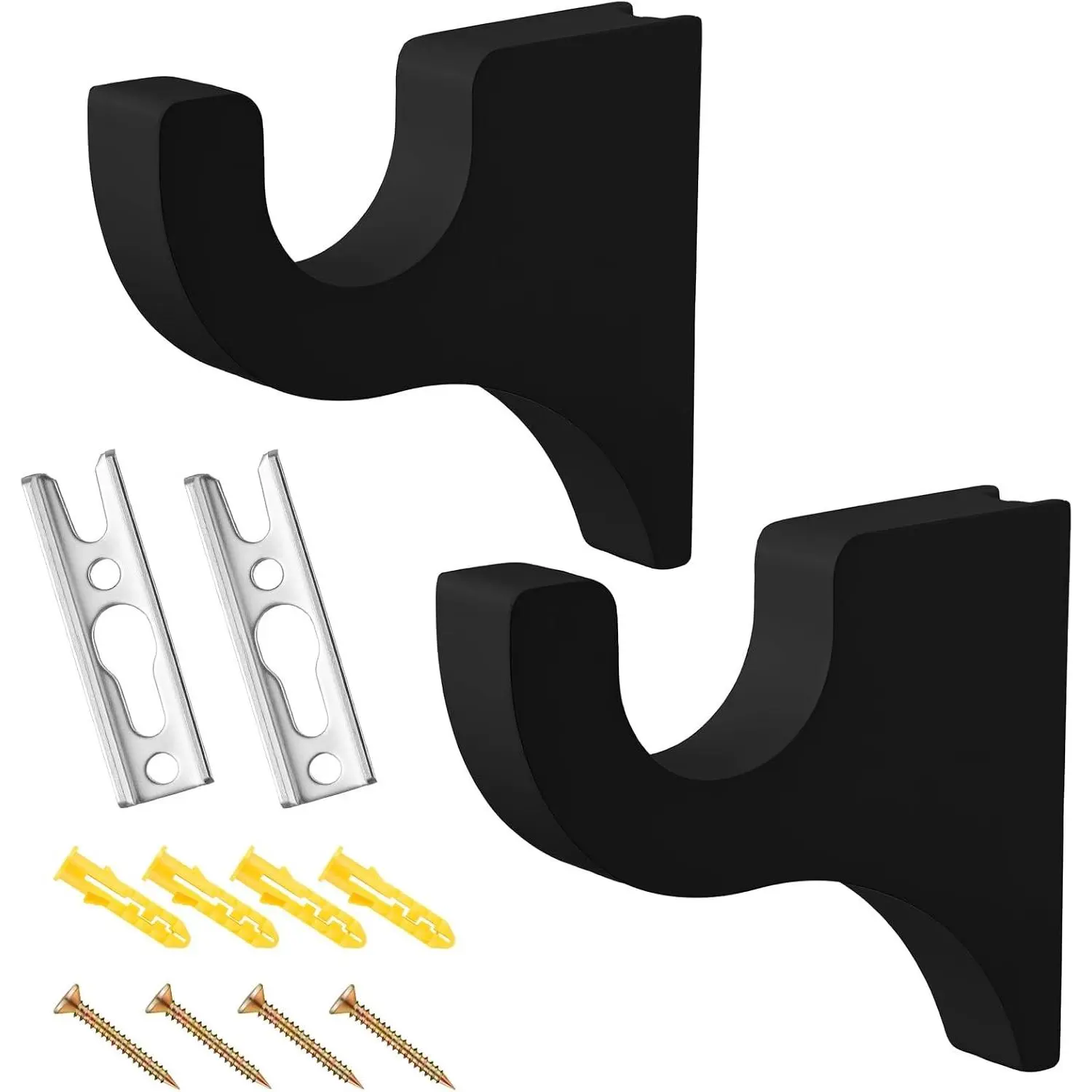 Briwooody 2 Pack Wooden Curtain Rod Brackets, Classic 3 1/2" Return Holders for 2" Curtain Pole, Black