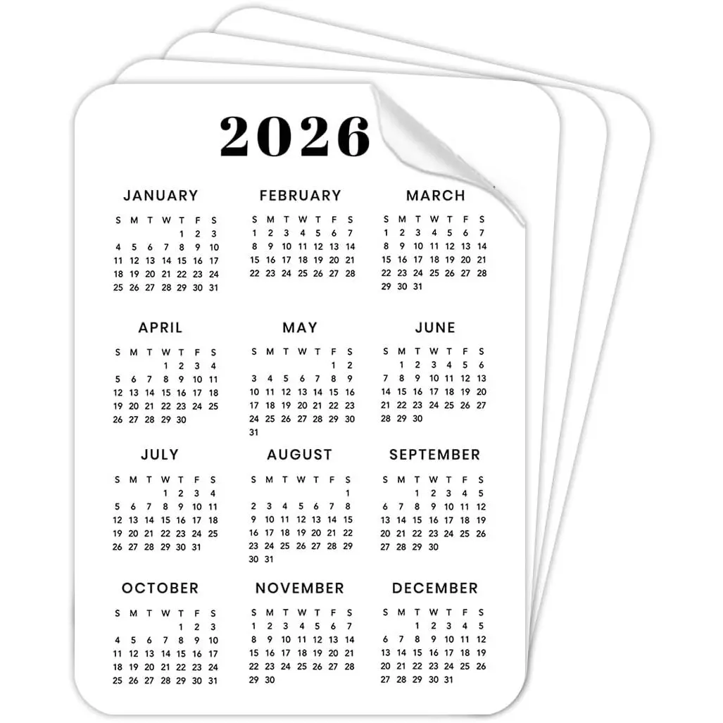 Peel And Stick Calendar For Refrigerator, Minimal 5"x7" Monthly Calendar For Fridge Office Full Year Calendar 2026 Adhesive 2026 Wall Calendar Stickers 2026 Year, 4-Pack