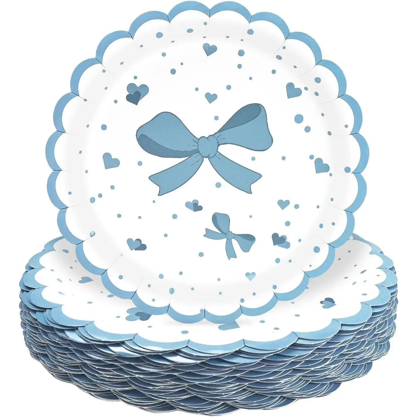 50 count Hot  Bow Paper Plates 7 Inch Hot  Scalloped Plates Disposable Dinner Plate for Wedding  Shower Birthday Party Dessert Plate