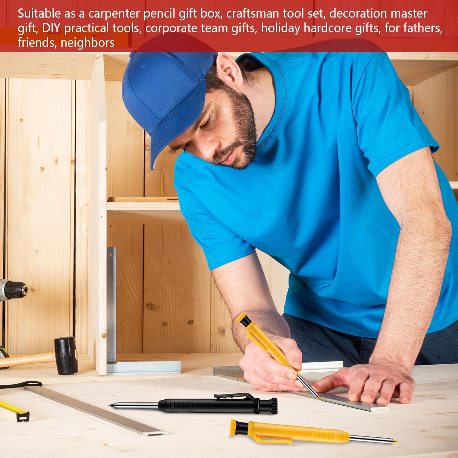 8 pack 2.8mm Mechanical Carpenter Pencils with 48 Refills, Construction Pencils with Built-in Sharpener, Long Nib Deep Hole Marker, Heavy Duty Woodworking Tools (Black+yellow) 8 pack 2.8mm Mechanical Carpenter Pencils with 48 Refills, Construction Pencils with Built-in Sharpener, Long Nib Deep Hole Marker, Heavy Duty Woodworking Tools (Black+yellow)