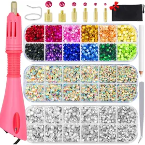 Hotfix Rhinestone Setter, Hot Fix Applicator Tool Bedazzler Kit with rhinestones, Kit, Hot Fixed Wand for Clothes Clothing Fabric Crafts, 5000 count, AB , Clear, 3  Sizes, Tips