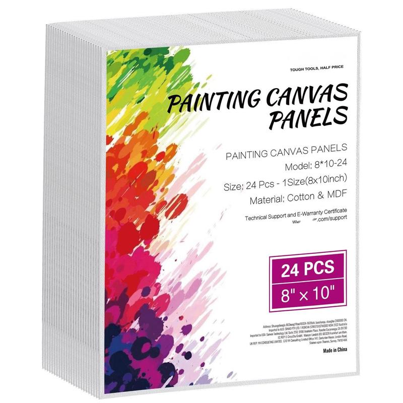Bulk 24 Pack Canvas Boards For Painting, 8 X 10 Inch Blank Canvases For Oil, Acrylic, Watercolor And Mixed Media; Primed Canvas Surface On Sturdy Cardboard, Great For Students, Beginners, Hobbyists, And Studio Projects