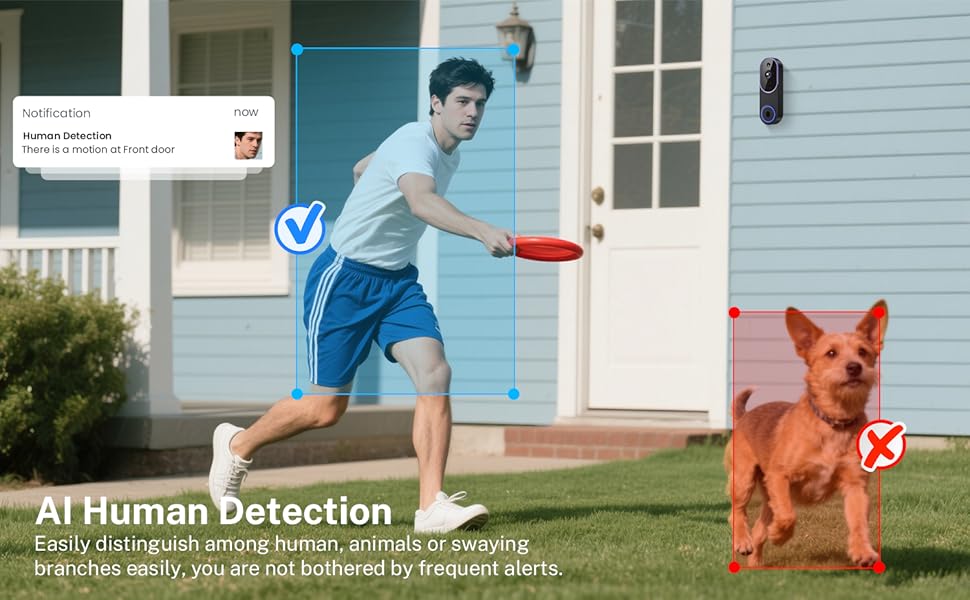 Smart 1080P Video Doorbell Camera with Doorbell Receiver – AI Human Detection, 2-Way Audio & Night Vision, Live View via Smartphone.2.4GHz WiFi, Optional Cloud Storage – No Monthly Fee Required for Local Alerts!Complete Home Security Kit
