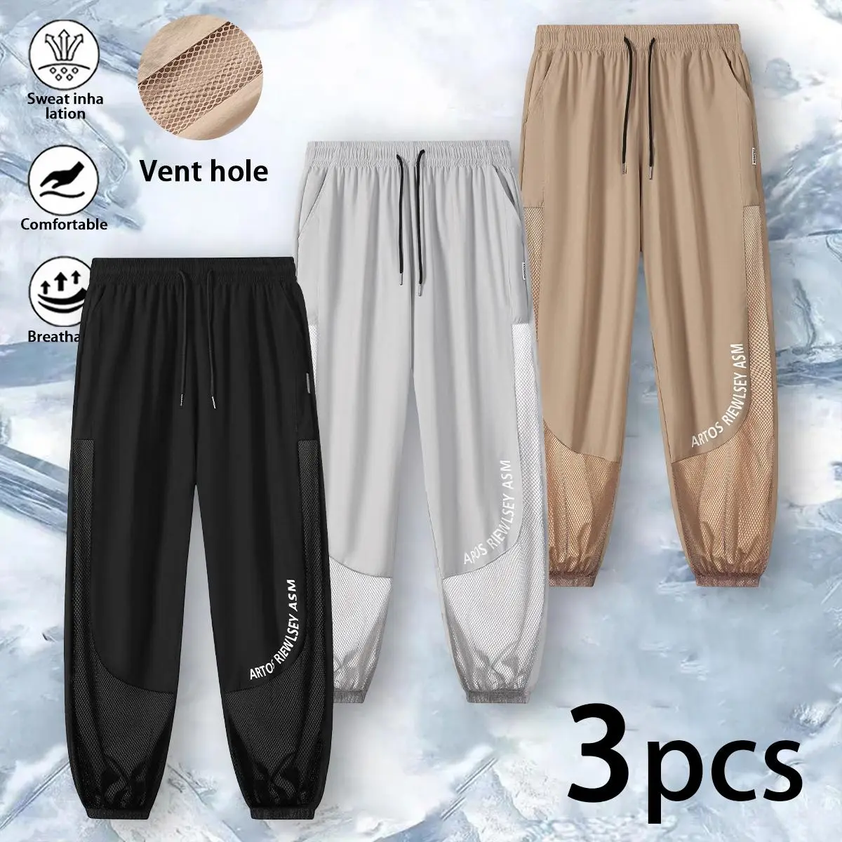 Men's Athletic Sweatpants, Ankle-Length Lightweight Pants with Mesh Ventilation and a Drawstring Waist for Running, Fitness, and Outdoor Wear, Male, Machine Wash, Polyamide Blend, Basics