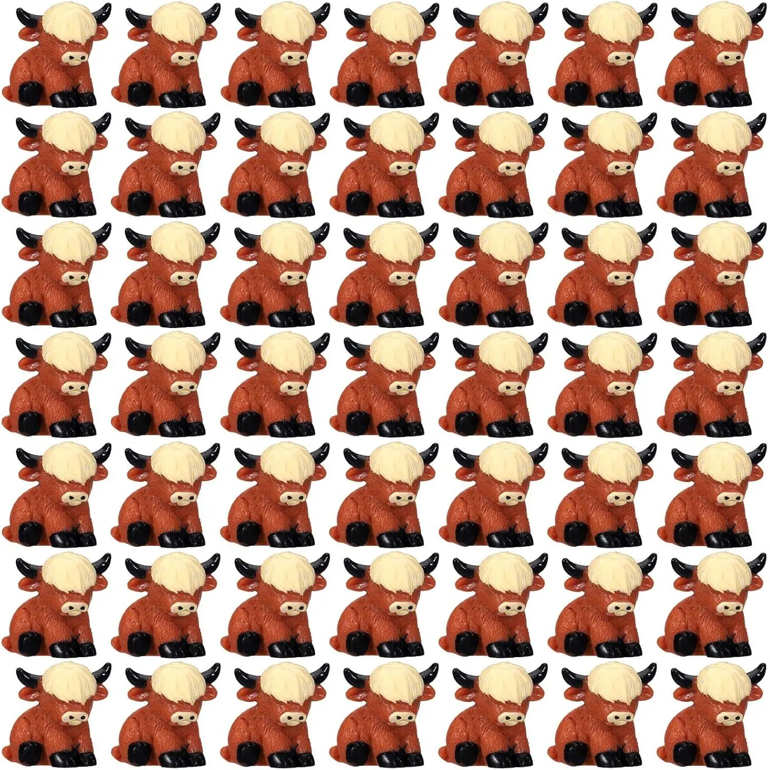 50 Pcs Mini Resin Highland Cow Figurines Bulk Mini Cow Figurine Cute Resin Miniature Sculpture Ornament Highland Cows Gifts for Landscape Office Garden Desk Party Tabletop Decor(Brown)