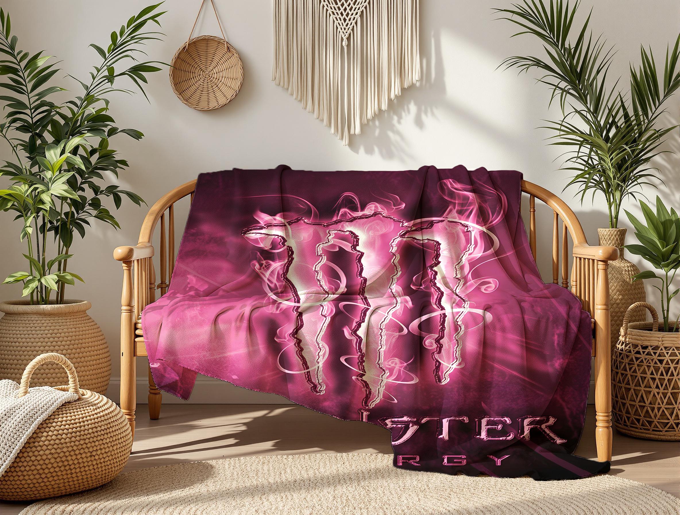Monster Energy Pink Claw Logo Pattern Blanket,Neon Pink Smoke Energy Drink Plush Throw Blanket,Soft Warm Napping Blanket for Home Office Travel Camping