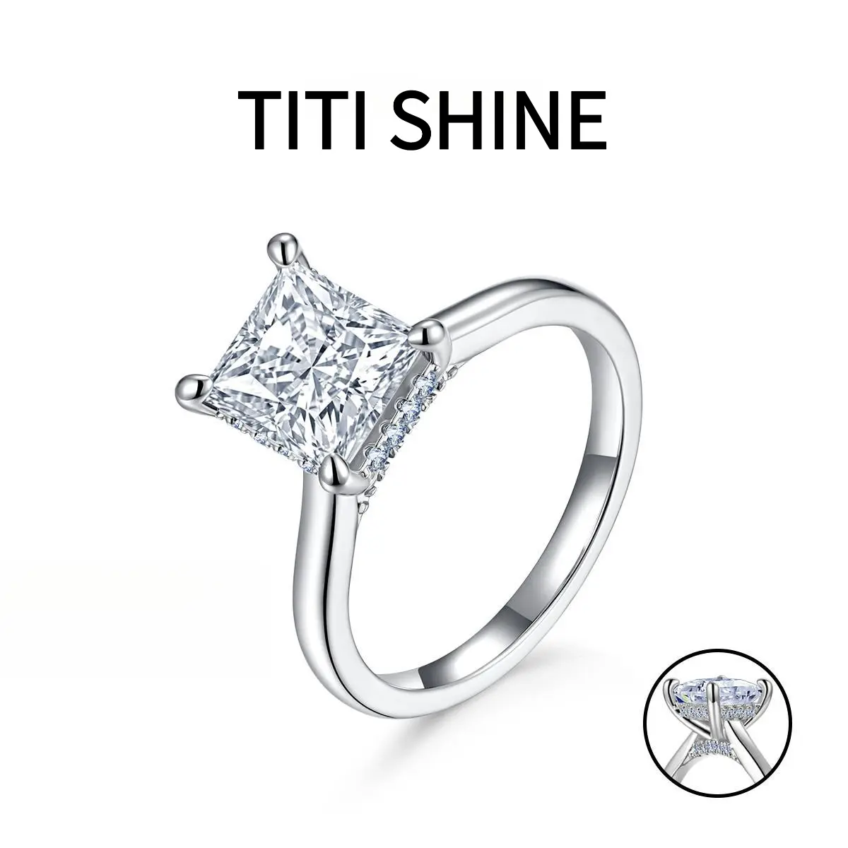 TITISHINE Women's 18K Gold Plated 2CT Princess Cut Triple Stacking Lab-Created Moissanite Ring Set - Elegant Engagement Ring, Wedding Band, Summervibes Back-to-School Gift for Her