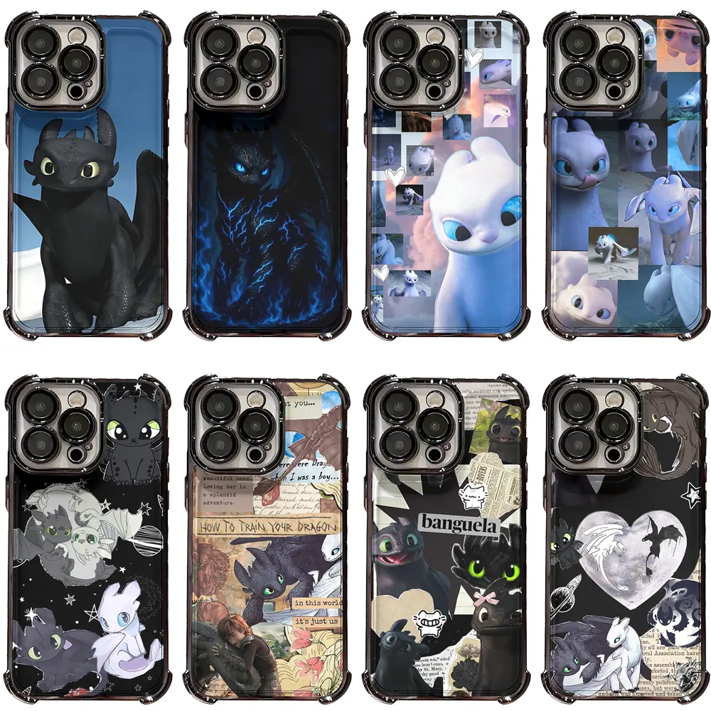How To Train Your Dragon Toothless & Light Fury Electroplated Shockproof Phone Cases For iPhone 17 Promax Air 16 Pro 15 14 Plus 13 12 & Samsung S23-26, Corner Bumper Chrome Border