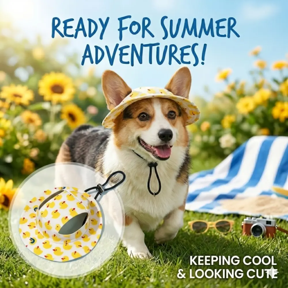 Adjustable pet sun hat Supplies with ear holes - breathable cotton cat and dog bucket hat, suitable for small and medium-sized dogs and cats, puppies and kittens summer outdoor sun protection sun hat