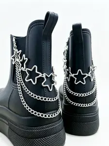 2pcs Hollow Star Pendant Multi-Layer Shoe Chain, DIY Shoe Decoration, Chic Plain Style, All Seasons, No Ca Prop 65
