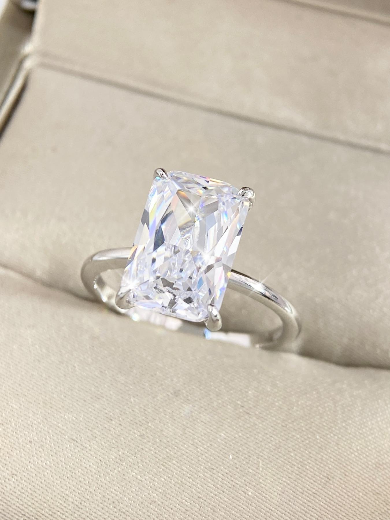 S925 Sterling Silver Fashion Rectangle Shape Zircon Ring, Eternal Promise Engagement Wedding Ring, Ladies Fine Jewelry Anniversary Dating Gift with Rose Gift Box, Valentine's Day, Gift for Her