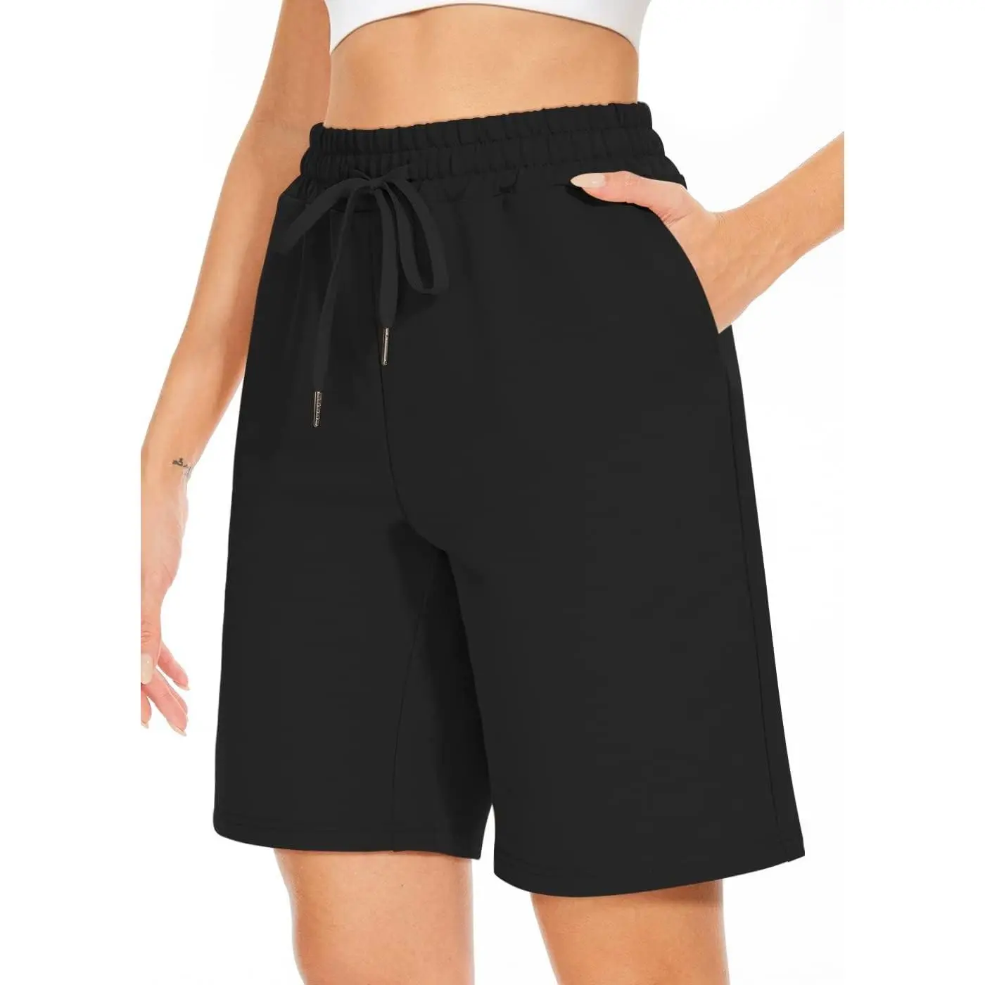 Women's Bermuda Shorts Long Cotton Loose with Pockets Knee Length for Yoga Casual Walking Exercise Shorts