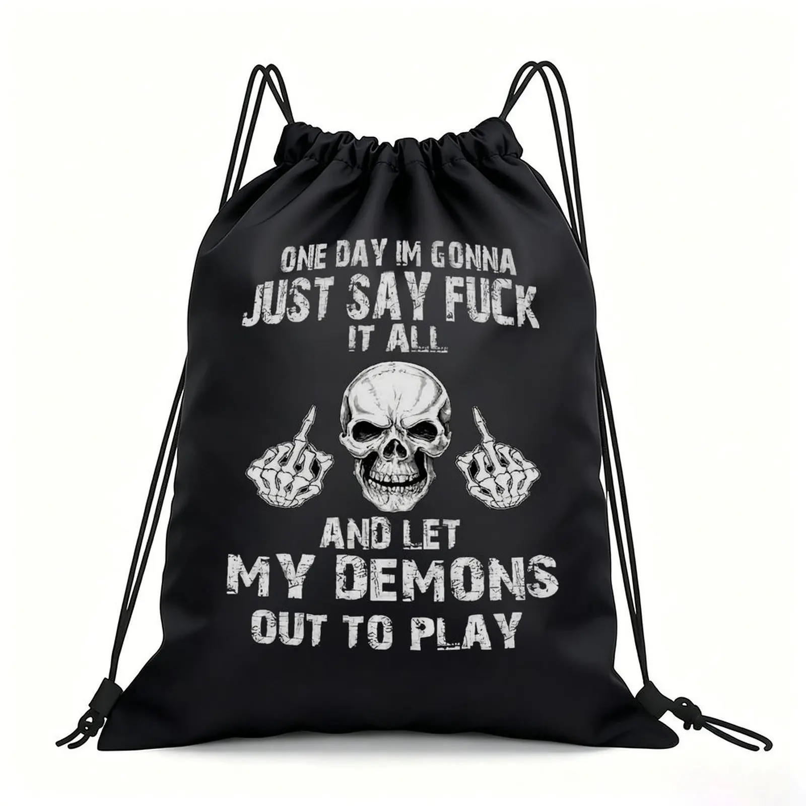 Portable Drawstring Sack Bag with Custom Graphic Print, Waterproof Polyester String Backpack for Gym Workout Swimming Hiking