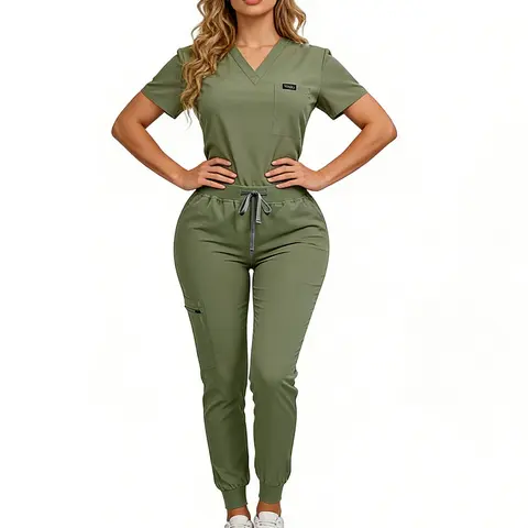 Women's Medical Scrubs Set, Anti-Pilling Lightweight Breathable Multi-Pocket Top & Side Pocket Jogger Pants for Hospital, Clinic & Spa Use Uniforms