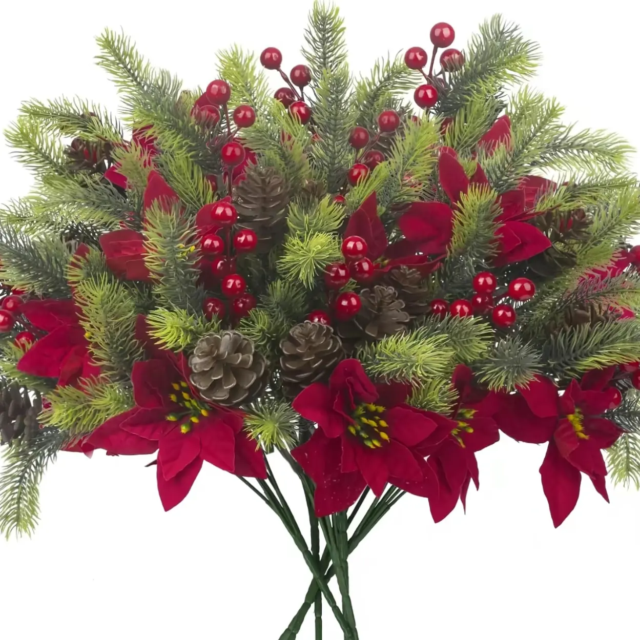 8 Artificial Flower Plant Bouquet Decorative Flower Christmas Floral Pinecone Berry Branches Wintergreen Holiday Flower Design Decorations for Tree Party DIY Indoor Table Arrangement