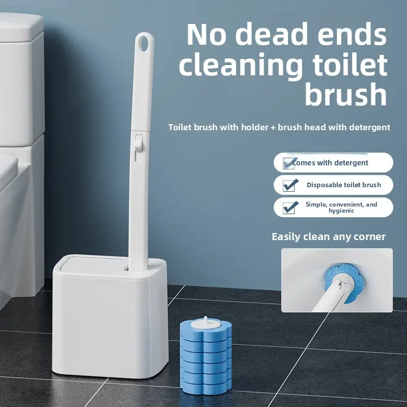 Disposable household toilet brush, equipped with replaceable brush heads, wall-mounted, suitable for cleaning bathroom sinks, bathtubs, drains, washbasins, and urinals