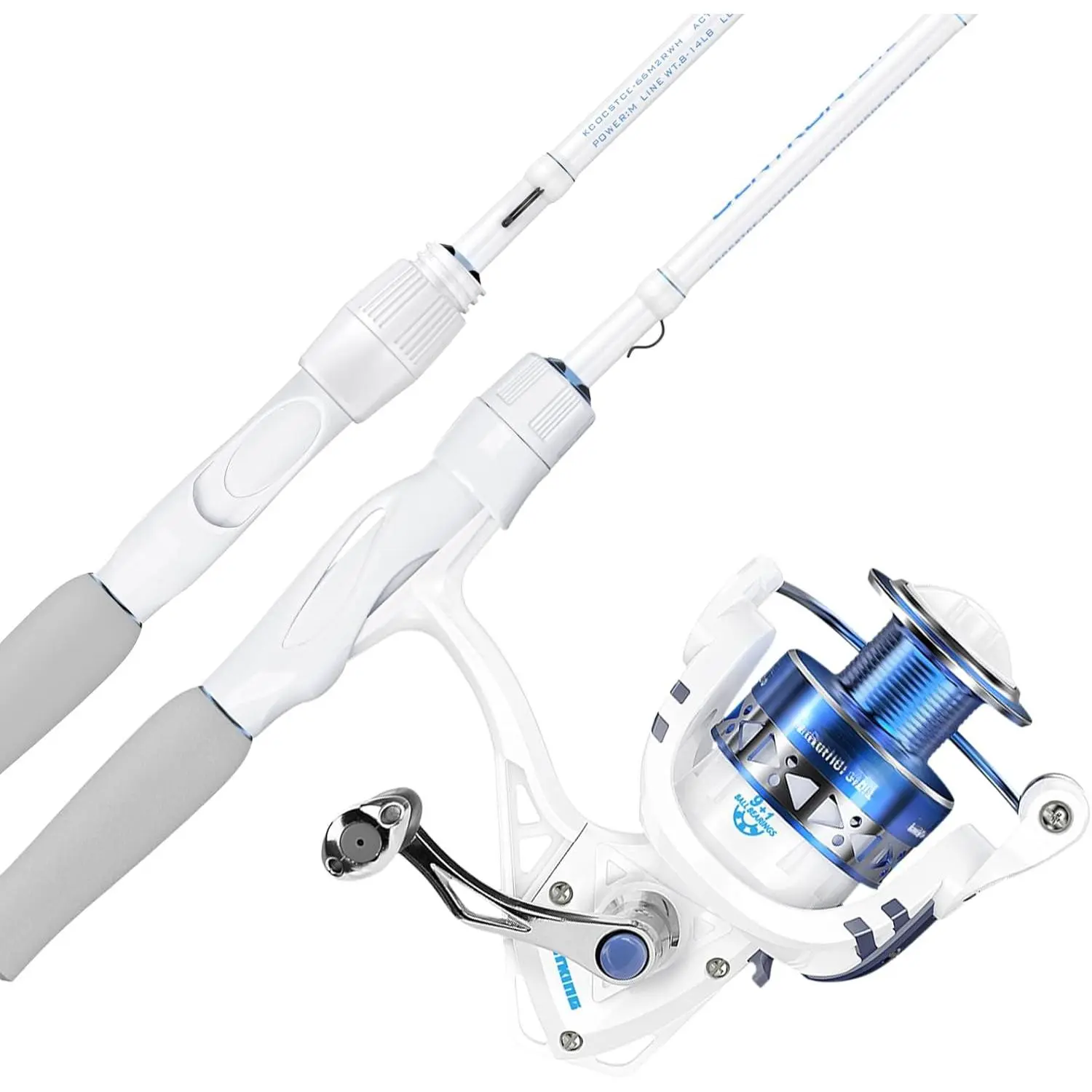Fishing Rod and Reel Combo - 2Pc IM6 Graphite Blanks, Stainless Steel Guides with Ceramic Rings, Contoured EVA Handles, Fighting Butt, Split or Full Rear Handle Design (13 Models)