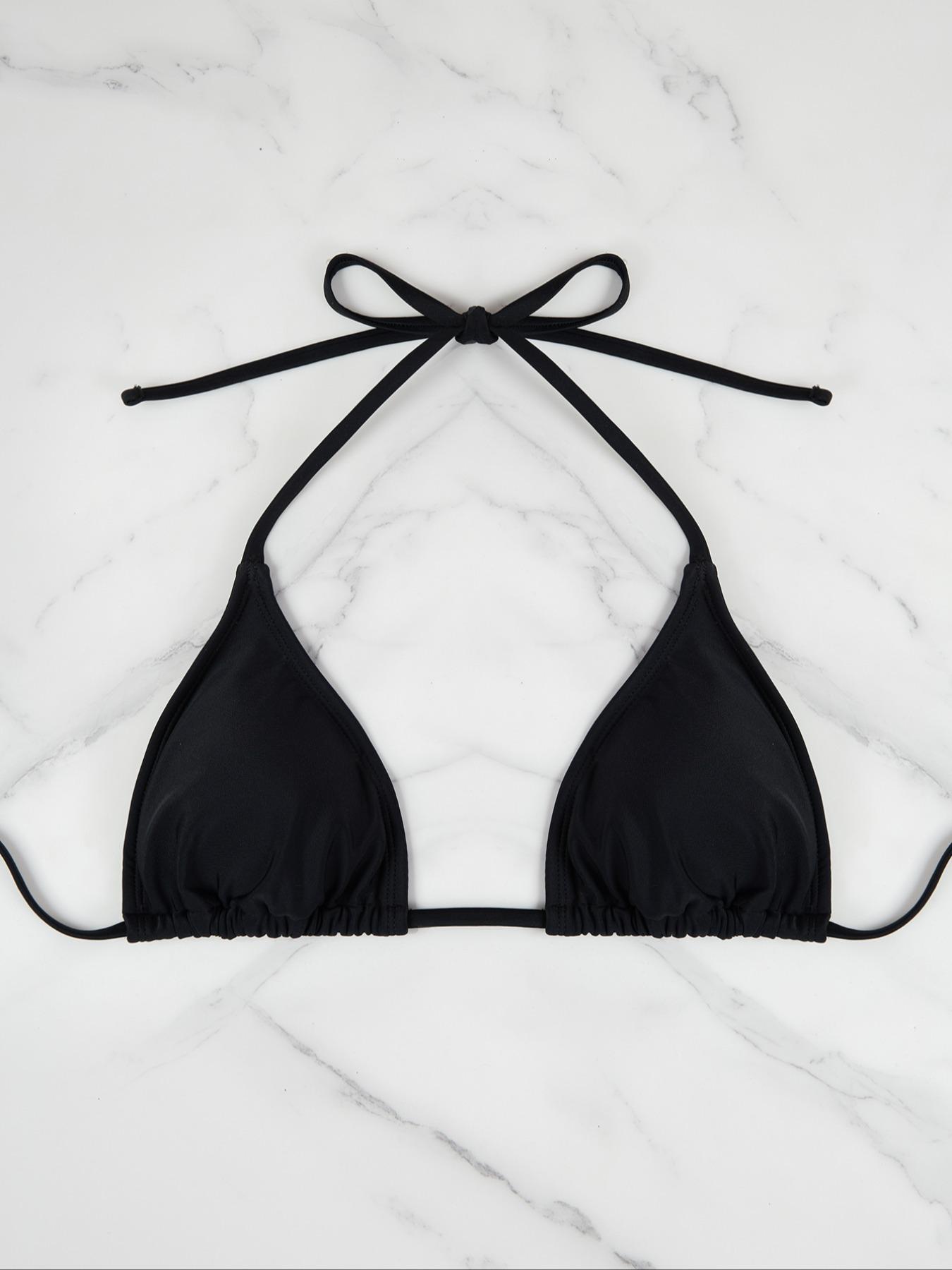 Three-Piece Set Women's Sexy Chic Plain Halter Bikinis Set, Tie Back Triangle Bikini Top & High Cut Bikini Panty & Tie Side Swim Bottom, Summer Swimsuit Sets, Swimsuit Style Bikini, Bathing Suits Women
