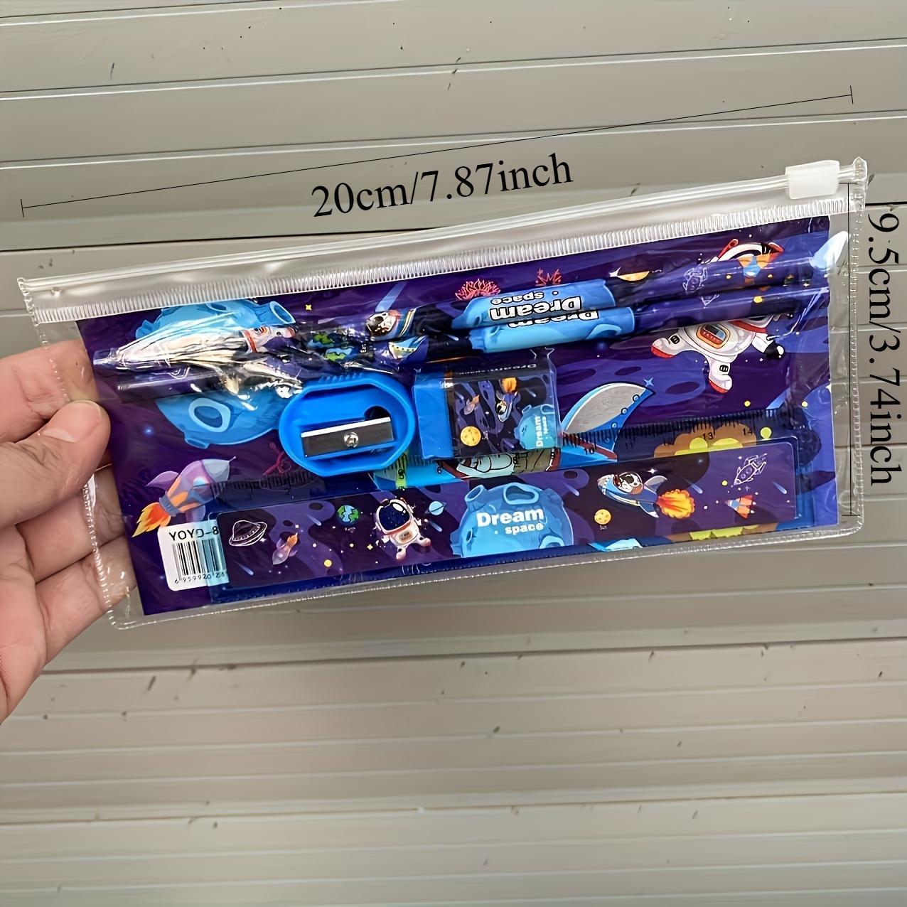 5-piece cute animal themed stationery set, 2 pencils, 1 eraser, 1 pencil sharpener, 1 ruler, portable gift box, suitable for school and graduation, school supplies | joyful design | durable plastic box, school supply set