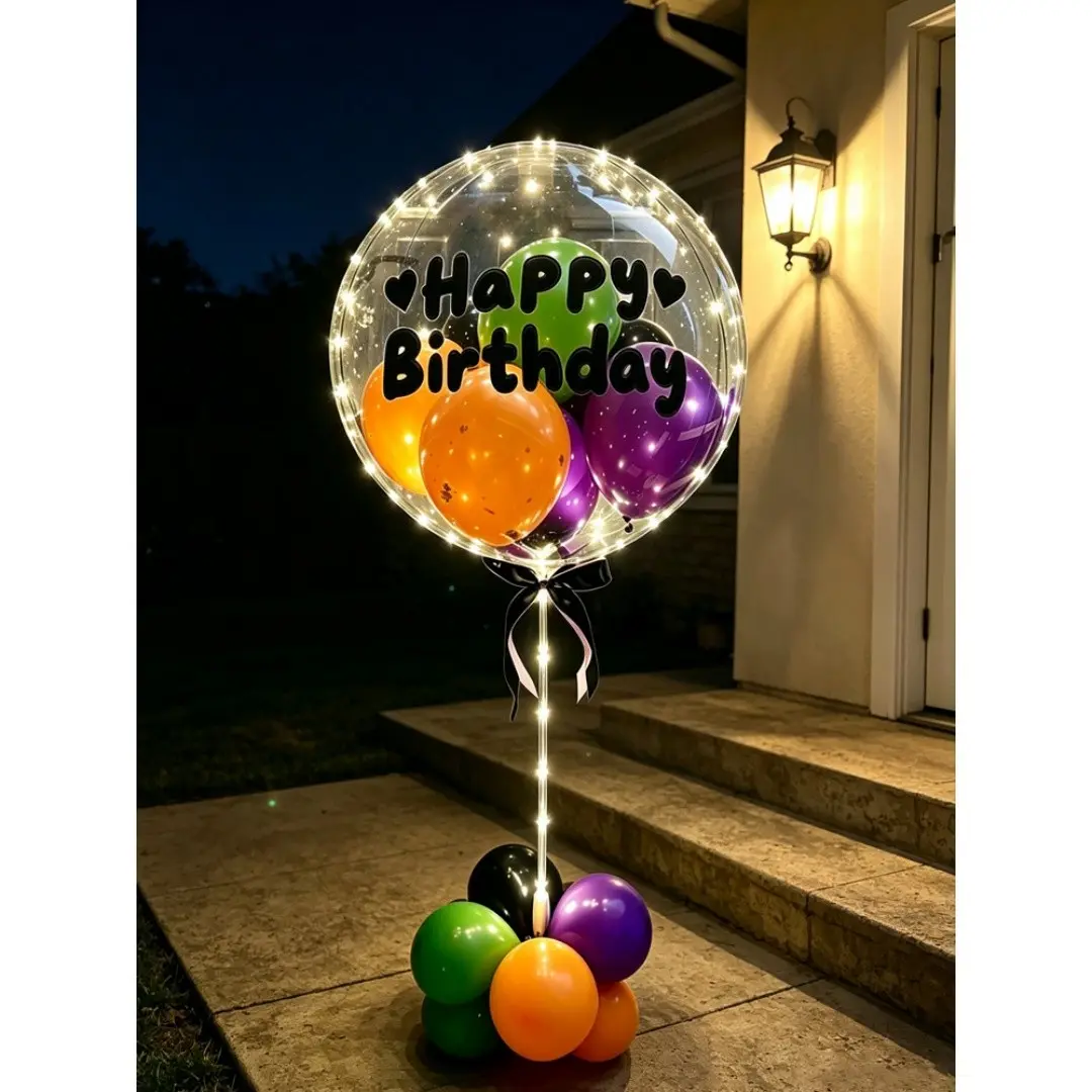LED Transparent Balloon Light String, Four Color Latex Balloons, Birthday Happy Stickers, Halloween Party Decor, Photo Props