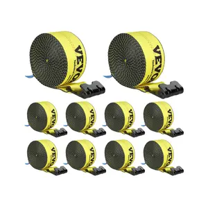 【DealsForYouDays】VEVOR Winch Straps, 4"x 30', 6000 lbs Load Capacity, 18000 lbs Break Strength, Truck Straps with Flat Hook, Flatbed Tie Downs Cargo Control for Trailers, Farms, Rescues, Tree Saver, Yellow (10 Pack)