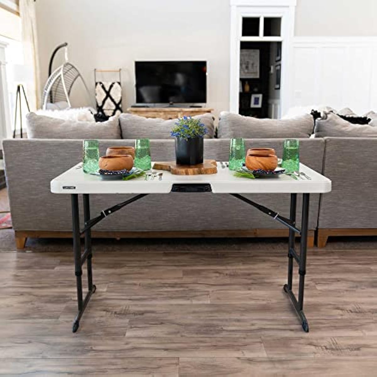 4-Foot Commercial Adjustable Folding Table, Almond