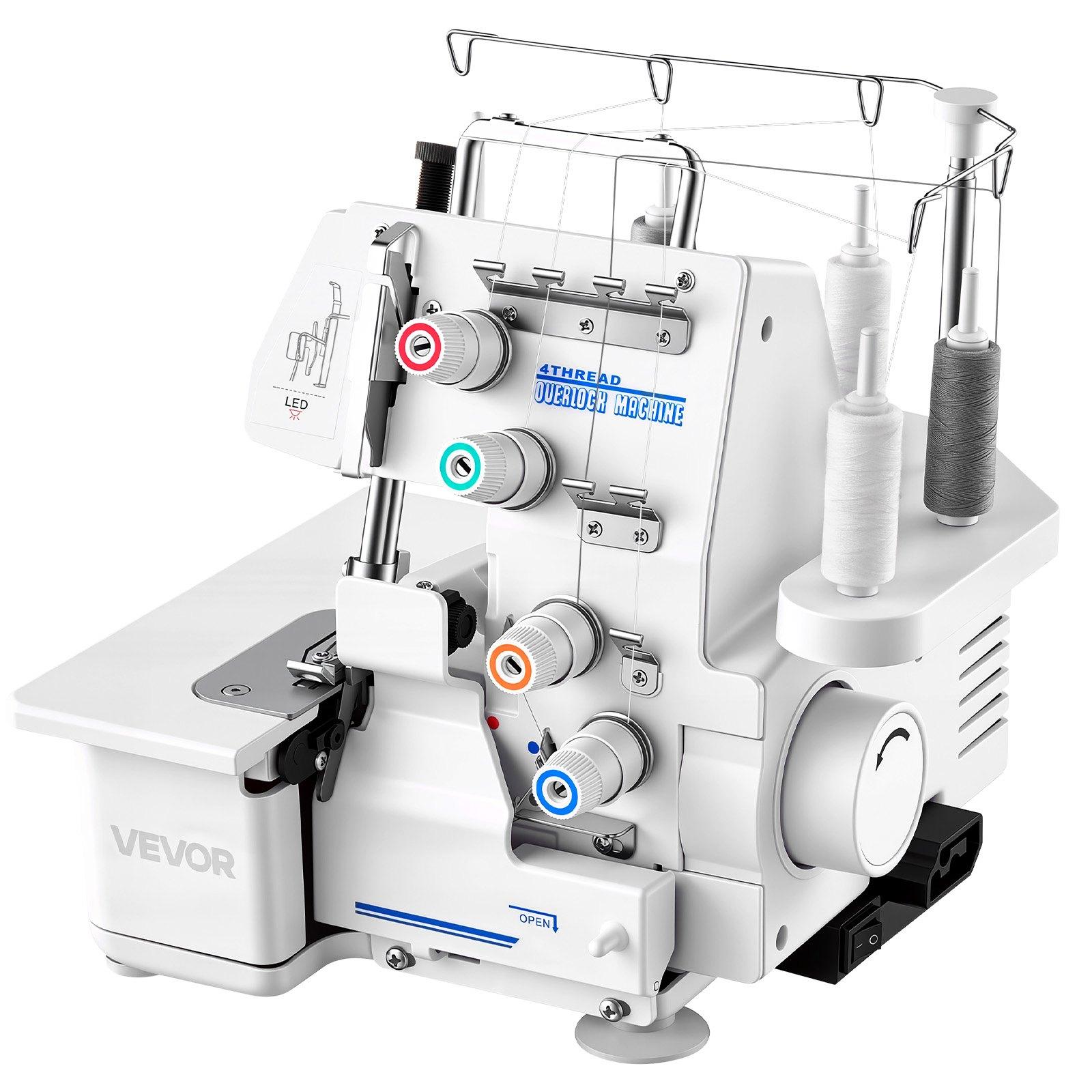 VEVOR Serger Overlock Sewing Machine, 1250 Stitches Per Minute, 3 and 4 Thread Capability, with LED Light and Strong Suction Feet, Heavy-Duty Metal Frame Sewing Machine for Various Fabrics, White