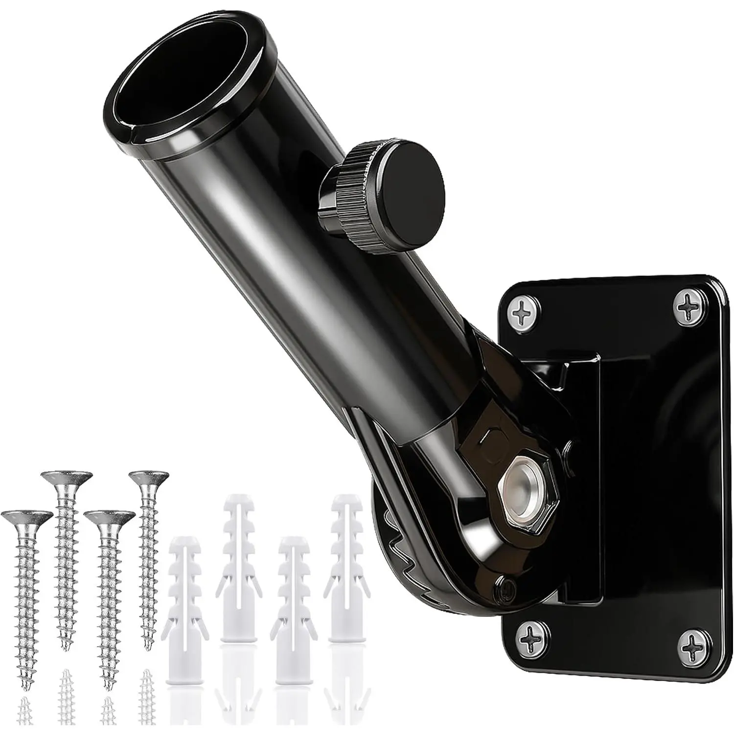 Flag Pole Holder for Outside House, Adjustable Flag Pole Mount, Metal Flag Holder for Outside, Multi-Position  Flag Pole Bracket, Stainless Hardware, High Wind Resistance, 1 Inch Black