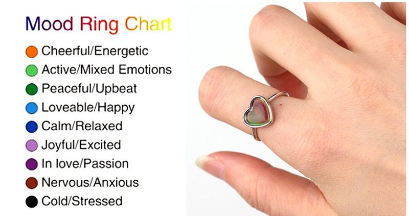 Adjustable 925 Sterling Silver Mood Ring for Women Temperature-Control Changeable Silver Rings Women Change Color Minimalist Delicate Rings for Women Open Heart Ring for Girls