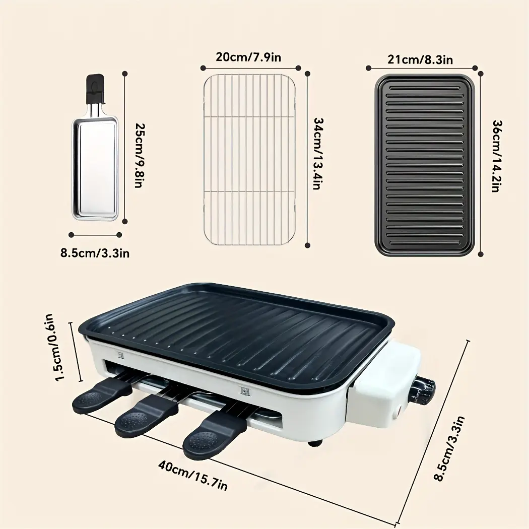 [For Indoor/Outdoor] Portable Electric Grill for Indoor Outdoor, 1200W Smokeless Camping Grill with Detachable Dishwasher Safe Pan, Camping Essentials Gadgets, Includes Grill Tongs, Skewers, Oil Brush, Gloves
