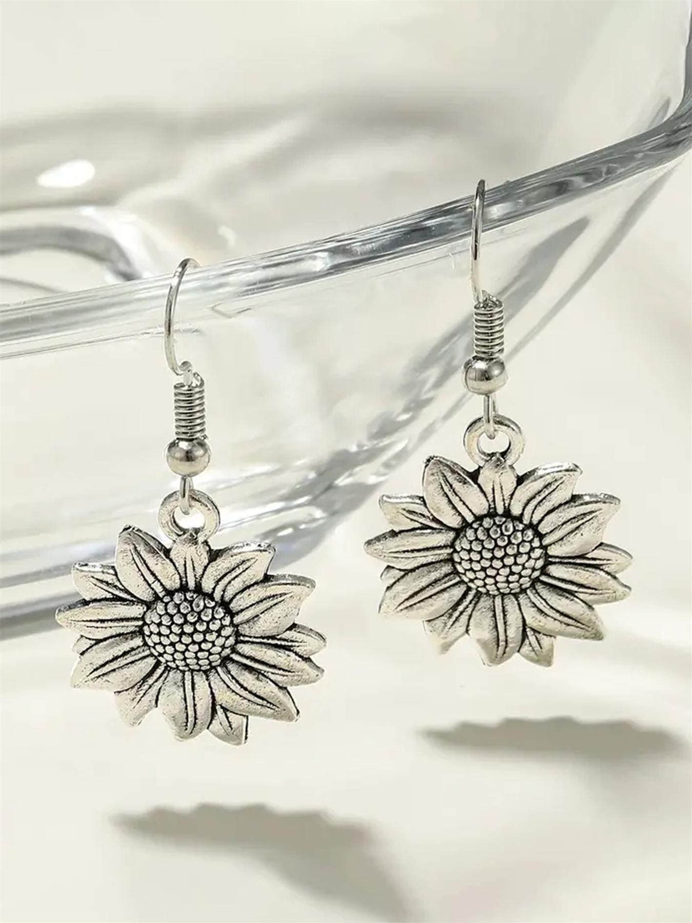 1 Pair Flower Shape Decorative Drop Earrings, Ear Hook Design, Vintage Boho Jewelry for Women, Lightweight Earring, Dangle Earrings